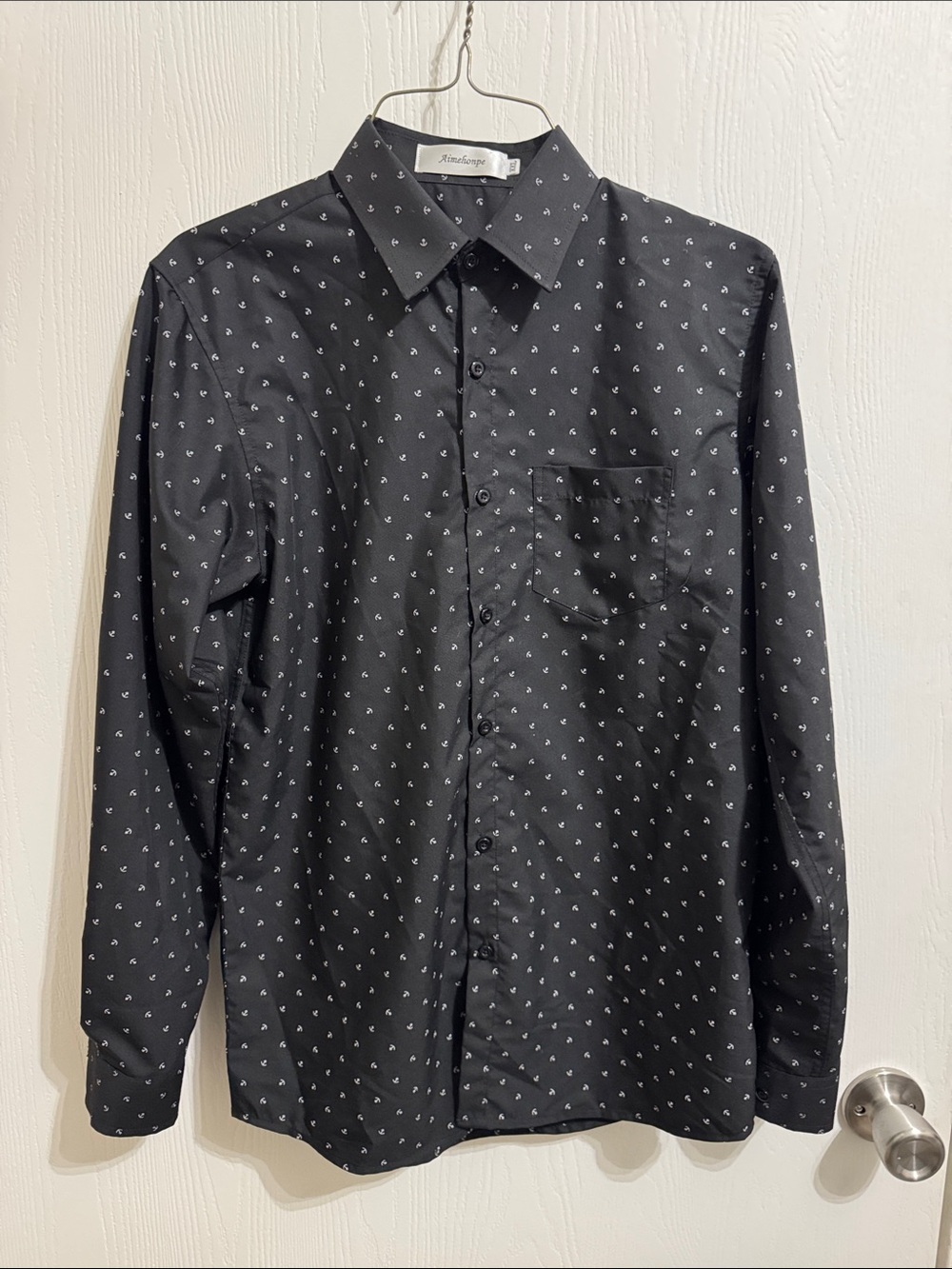 Aimehonpe Boys Button Down Nautical Long‎ Sleeve Black Collard XXL Dress Shirt